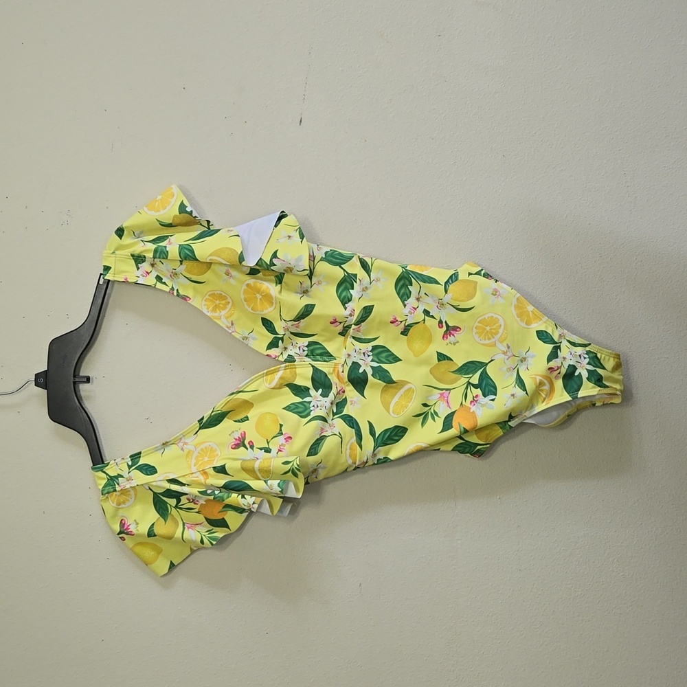 New Womens Binlowis V Neck One Piece Belt Swimsuit Lemons Floral  Size M - Picture 2 of 7